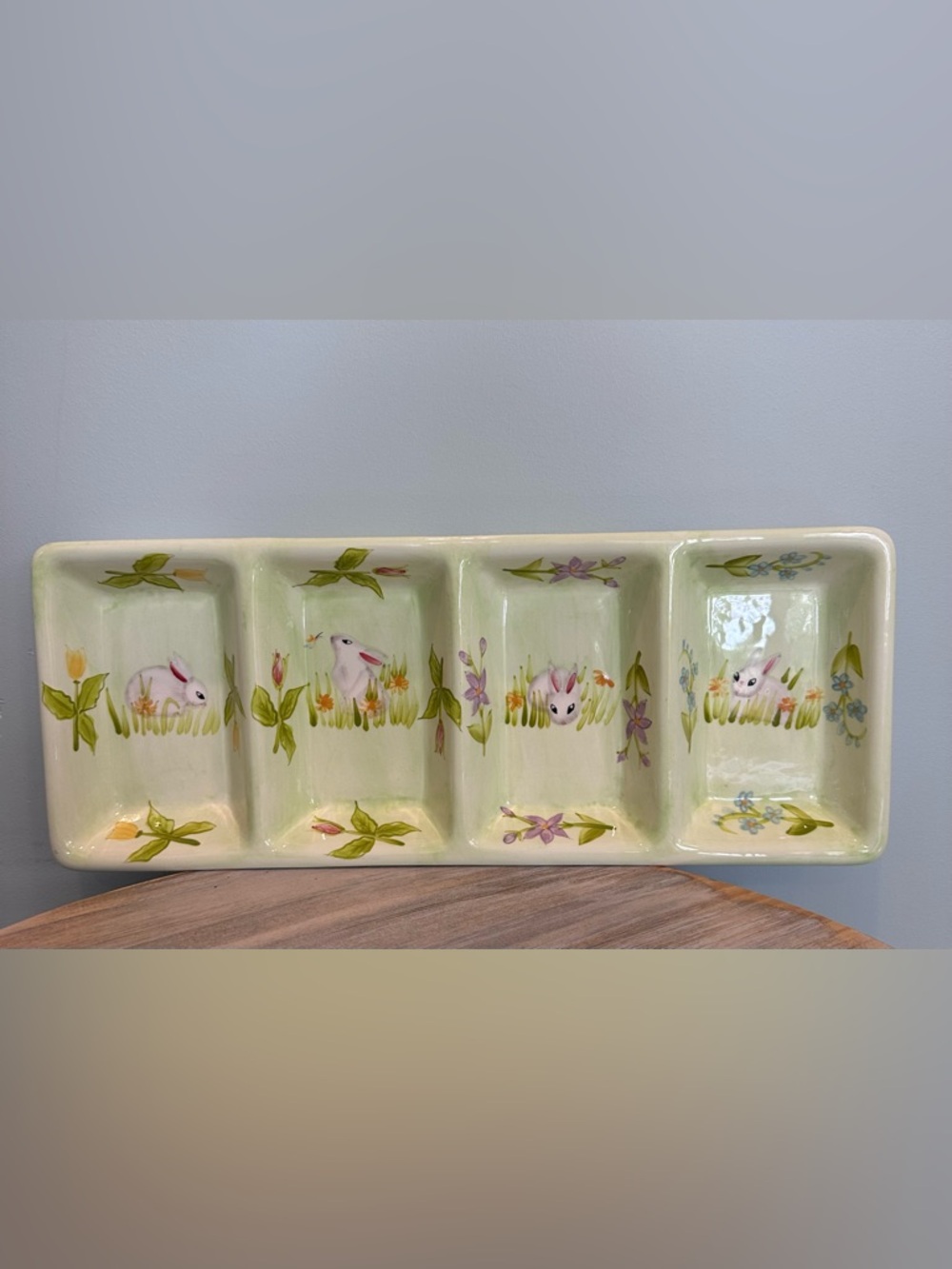 Sweet Olive Designs 4 in 1 divided Bunny Serving Tray hand painted Easter Decor